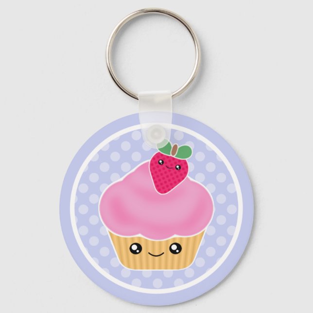 Porte-clés Porte - clé de fraises Kawaii Cupcake (Recto)