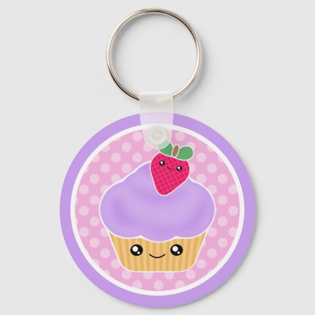 Porte-clés Porte - clé de fraises Kawaii Cupcake (Recto)