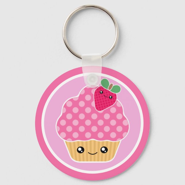 Porte-clés Porte - clé de fraises Kawaii Cupcake (Recto)