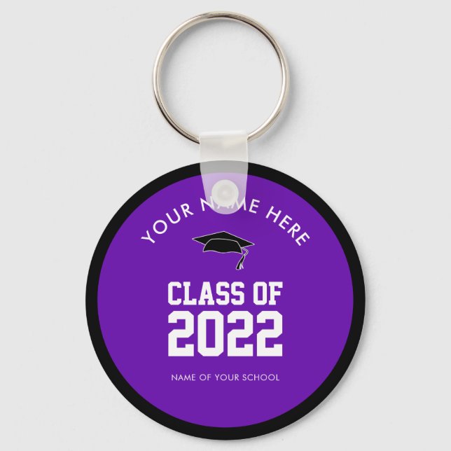 Porte-clés Porte - clé de graduation personnalisée violet (Recto)