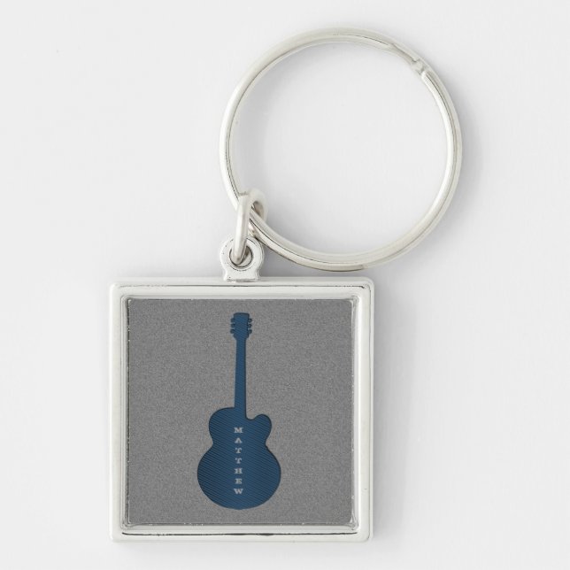 Porte-clés Porte - clé de guitare rayé, bleu foncé (Devant)