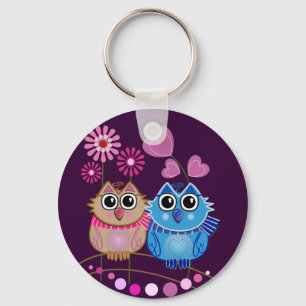 Porte-clés Porte - clé de hibou avec couple de hibou en amour