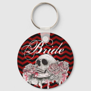 Porte-clés Porte - clé de mariée crâne Rose goth Chevron noir
