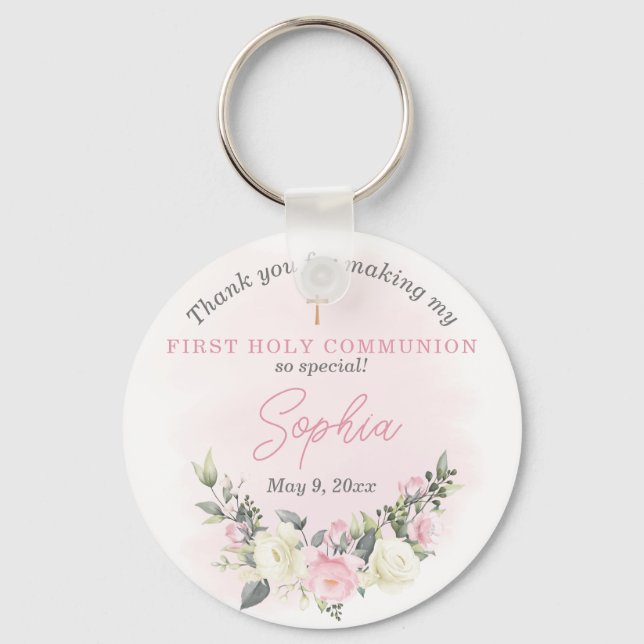 Porte-clés Porte - clé de première communion rose (Recto)
