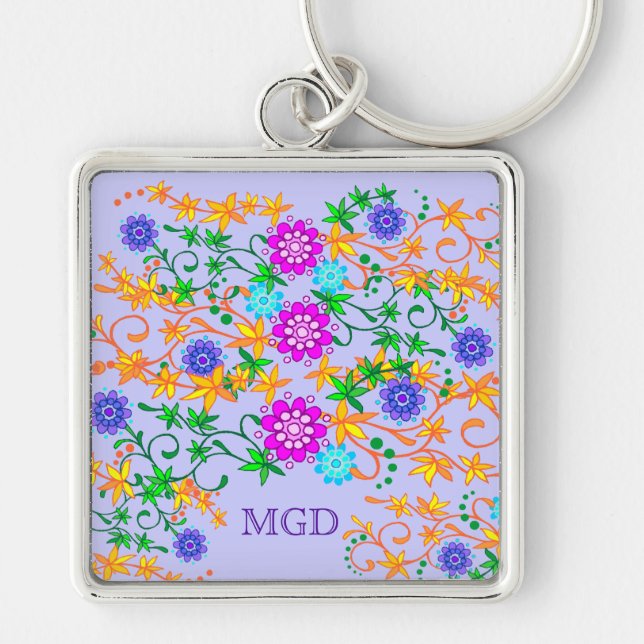 Porte-clés Porte - clé de prime de monogramme de fleurs (Devant)