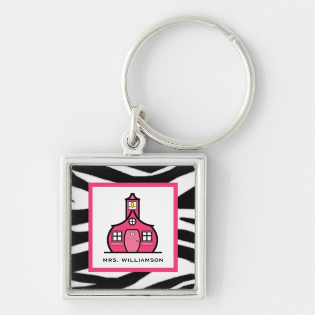 Porte-clés Porte - clé de professeur - copie et rose de zèbre (Devant)