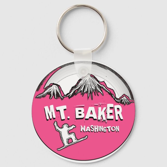 Porte-clés Porte - clé de snowboard rose Mt. Baker Washington (Recto)