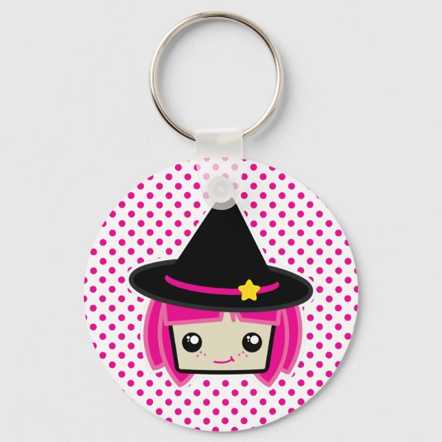 Porte-clés Porte - clé de sorcière Kawaii Pink Haired (Recto)