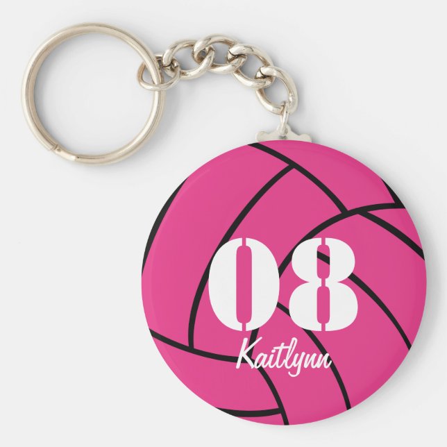 Porte-clés Porte - clé de volley-ball rose personnalisé (Devant)