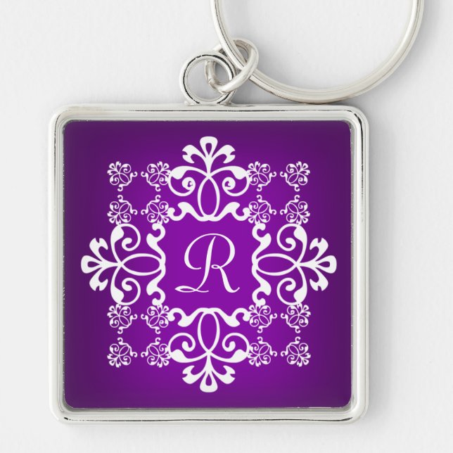 Porte-clés Porte - clé décoré d'un monogramme de damassé (Devant)