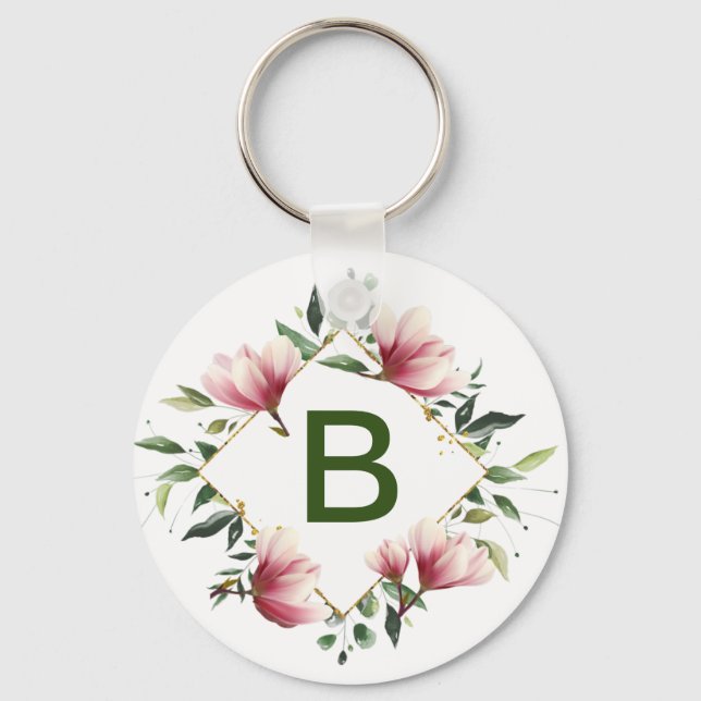 Porte-clés Porte - clé du bouton du monogramme floral (Recto)
