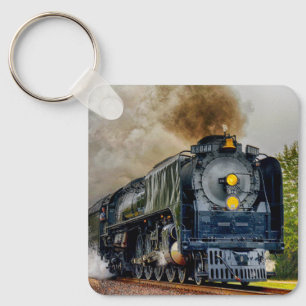Porte-clés Porte - clé en métal carré - Train à vapeur