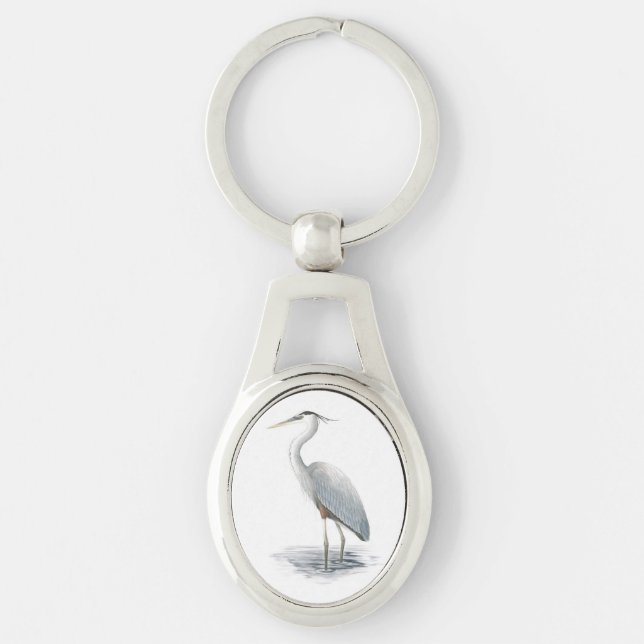 Porte-clés Porte - clé en métal de héron de grand bleu (Devant)