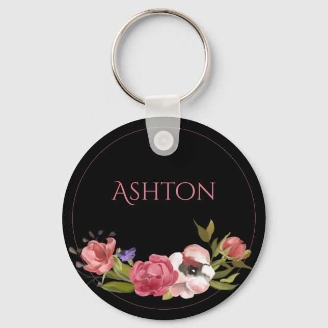 Porte-clés Porte - clé floral rose personnalisé (Recto)