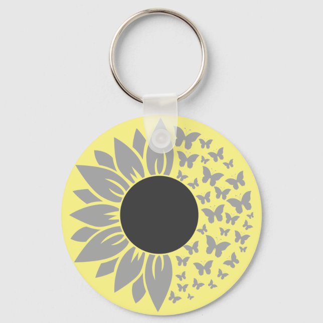Porte-clés Porte - clé jaune tournesol et papillon (Recto)