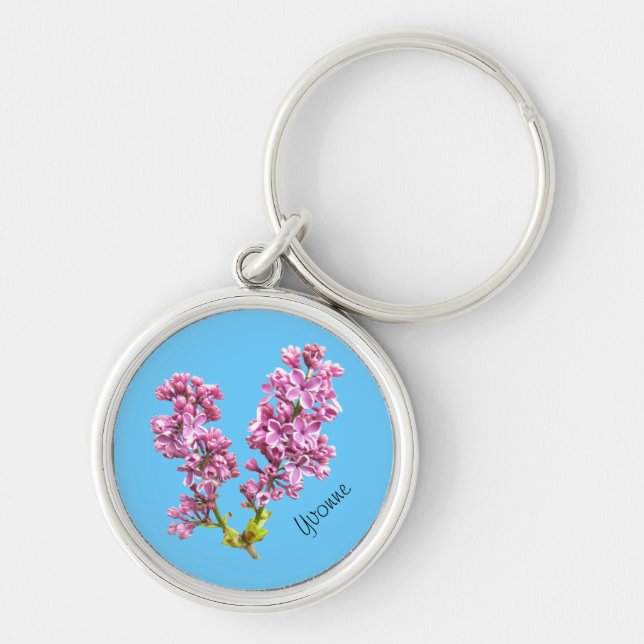 Porte-clés Porte - clé - Lilac Blossoms avec nom sur Bleu (Devant)