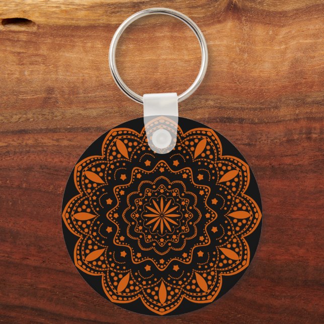 Porte-clés Porte - clé Mandala | Noir et orange (Recto)