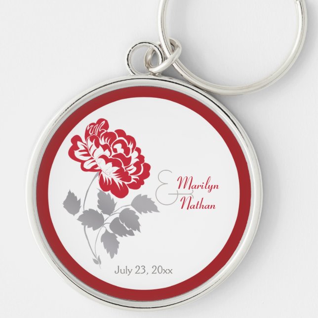 Porte-clés Porte - clé Mariage Floral Blanc et Rouge (Devant)
