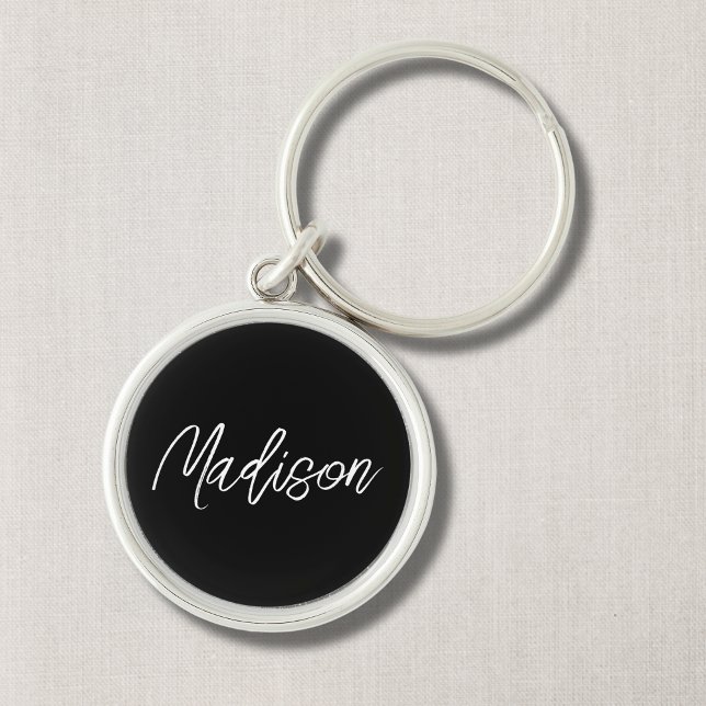 Porte-clés Porte - clé moderne noir et blanc (Script Custom Name,  in Black and White Simple Design)