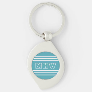 Porte-clés Porte - clé monogramme personnalisé Turquoise Stri