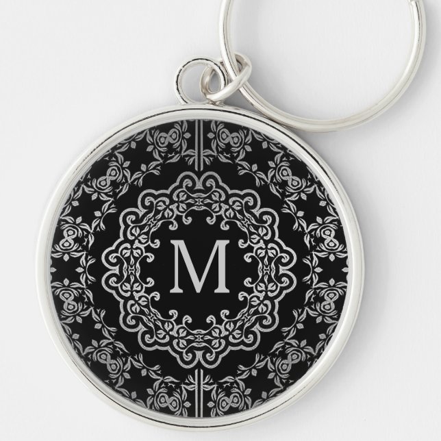 Porte-clés Porte - clé Motif Monogramme noir et argent (Devant)