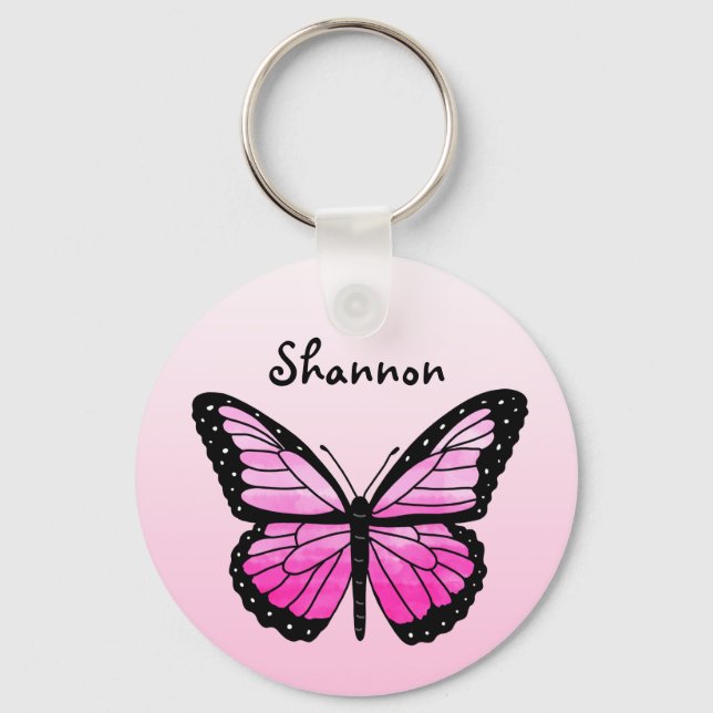 Porte-clés Porte - clé papillon rose personnalisé (Recto)