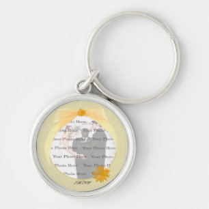 Porte-clés Porte - clé photo Jaune Flower Round Silver
