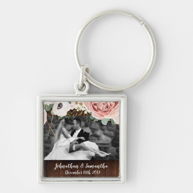 Porte-clés Porte - clé photo personnalisé Rose de jardin géom (Devant)