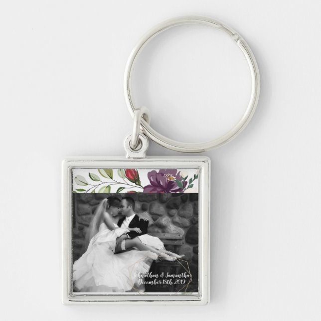 Porte-clés Porte - clé photo personnalisé White Roses Gold Ge (Devant)