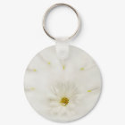 Porte - clé rond blanc Fleur marguerite