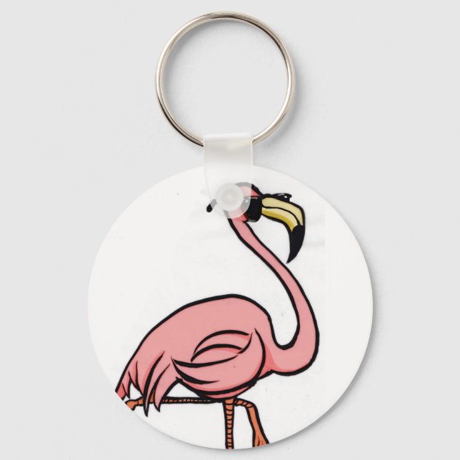 Porte-clés porte - clé rond cool flamingo (Recto)