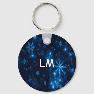 Porte-clés Porte - clé rond Deep Blue & Bright Snowflakes
