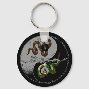 Porte-clés Porte - clé rond serpent/dragon Ying/Yang Symbole