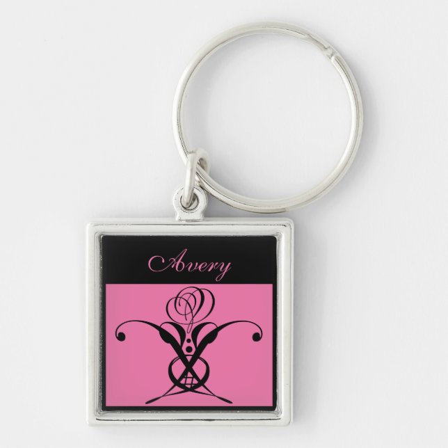 Porte-clés Porte - clé Rose Art déco rose noir (Devant)
