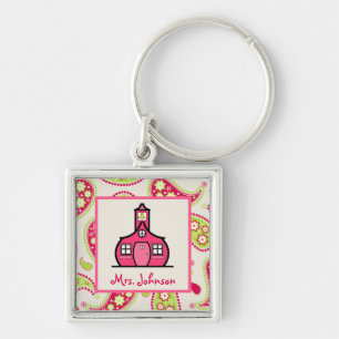 Porte-clés Porte - clé rose et vert de professeur d'école d