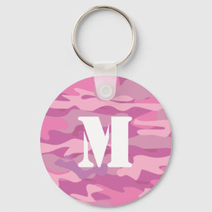 Porte-clés Porte - clé rose Girly de monogramme de camouflag