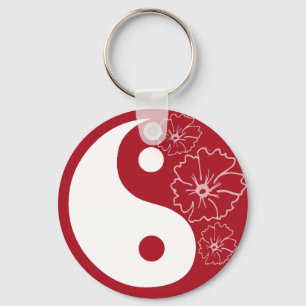 Porte-clés Porte - clé tropical rouge de Yin Yang de fleur