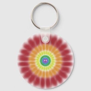 Porte-clés Porte-clés, Signe de Paix Tie-Dye Explosion Arc-en