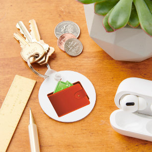 Porte-clés Portefeuille en cuir marron classique avec argent 