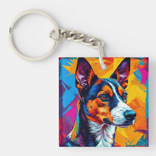Porte-clés Portrait Abstrait de chien Basenji (Devant)