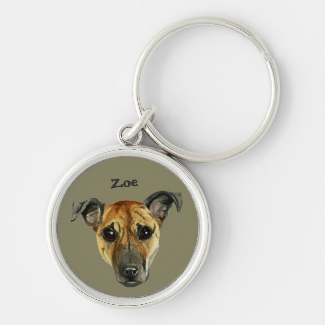 Porte-clés Portrait Brindle d'aquarelle de chien de pitbull (Devant)