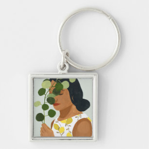 Porte-clés Portrait de botanique - femme avec la verdure