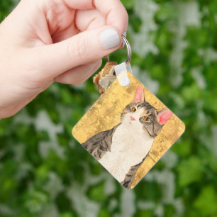 Porte-clés Portrait de chat blanc gris vintage