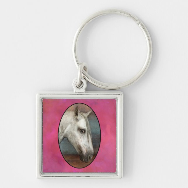 Porte-clés Portrait de Cheval Andalou Gris Dappé (Devant)