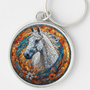 Porte-clés Portrait de cheval élégant en verre coloré