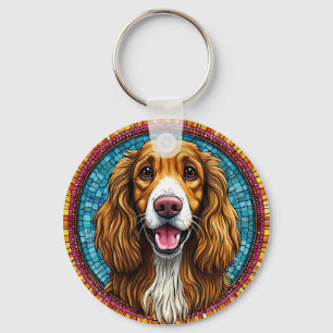 Porte-clés Portrait de chien avec fond inspiré de la mosaïque