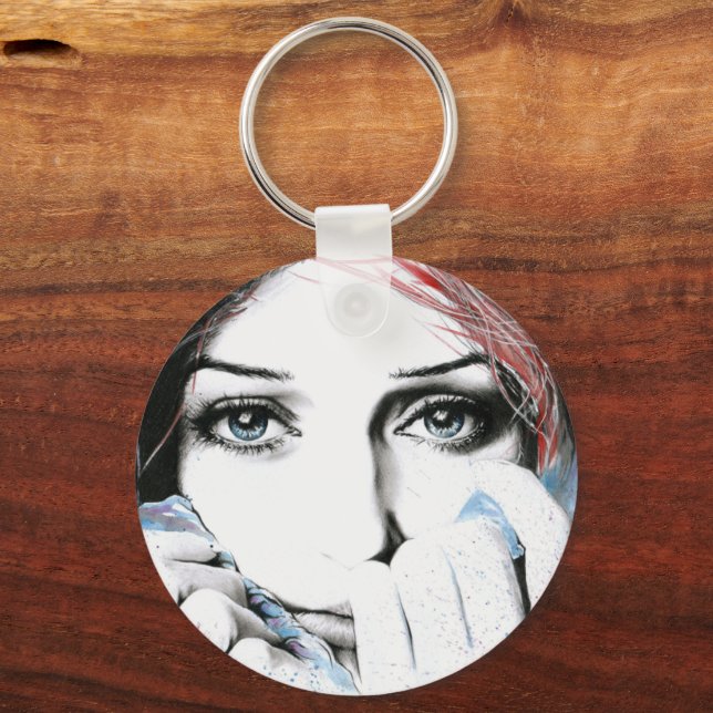Porte-clés Portrait de fille Joli yeux aquarelle peinture art (Recto)