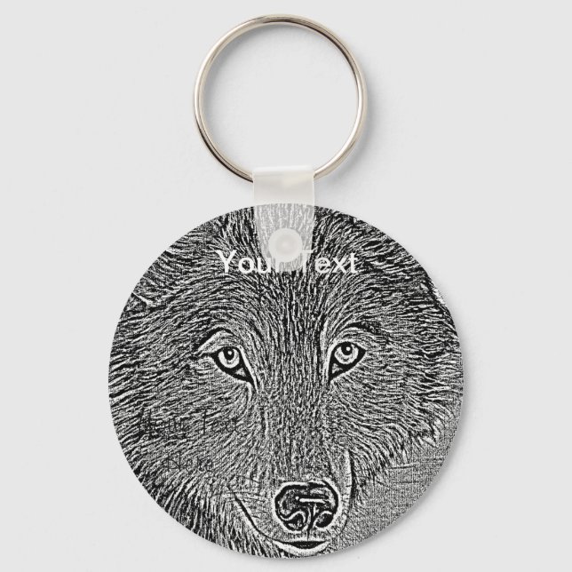 Porte-clés portrait de la faune peinture de loup gris (Recto)