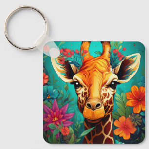 Porte-clés Portrait de la Giraffe florale-9319