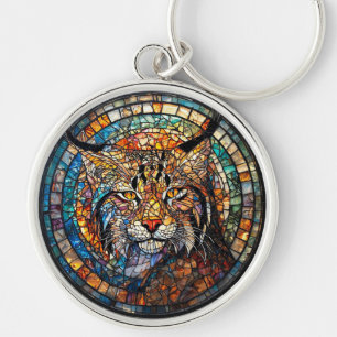 Porte-clés Portrait de lynx en vitrail
